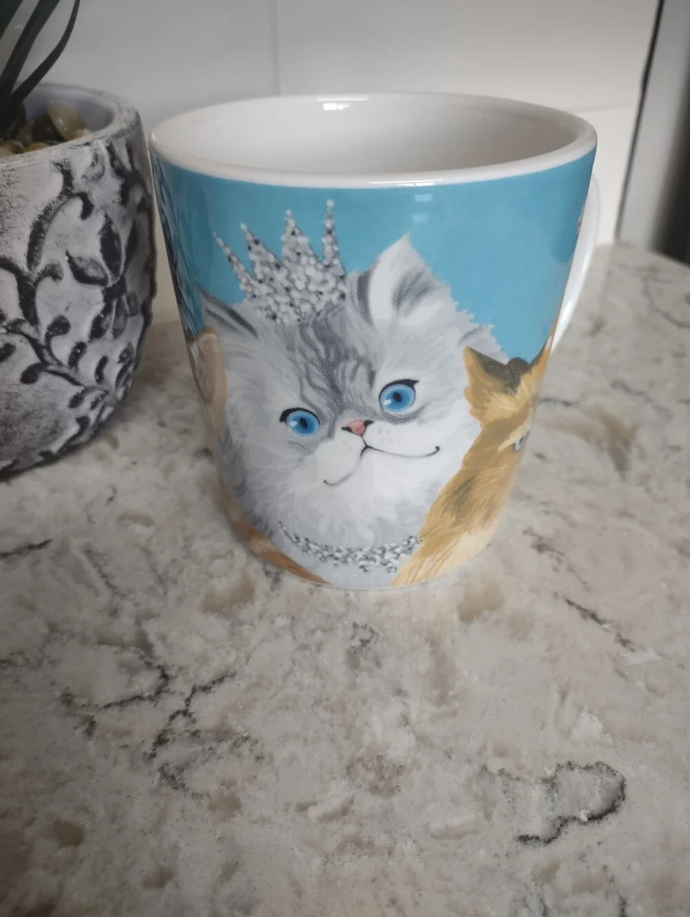 Pier 1 Imports Party Cats Ironstone Coffee Mug Dressed Up Cats Blue Graphic Cup